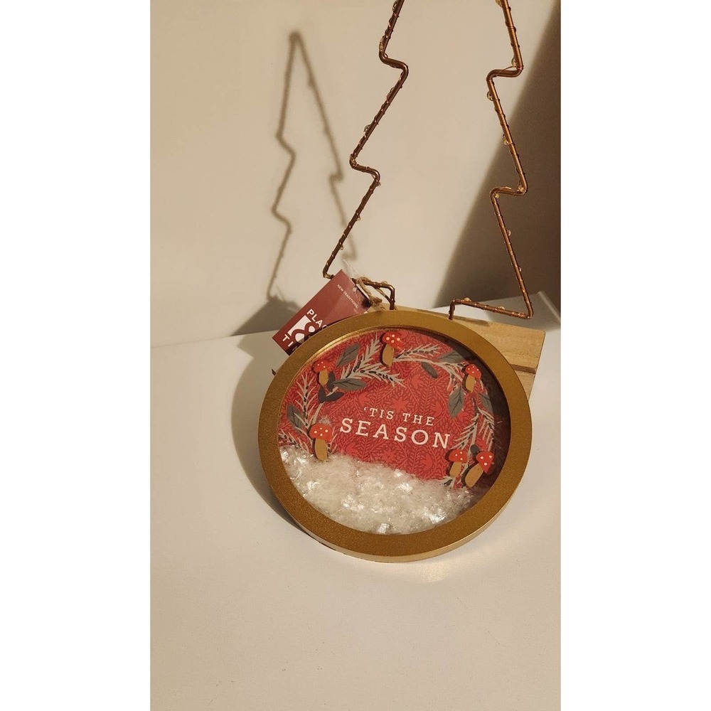 Tis' the season new Christmas gold & red mushroom snow globe art cottagecore
